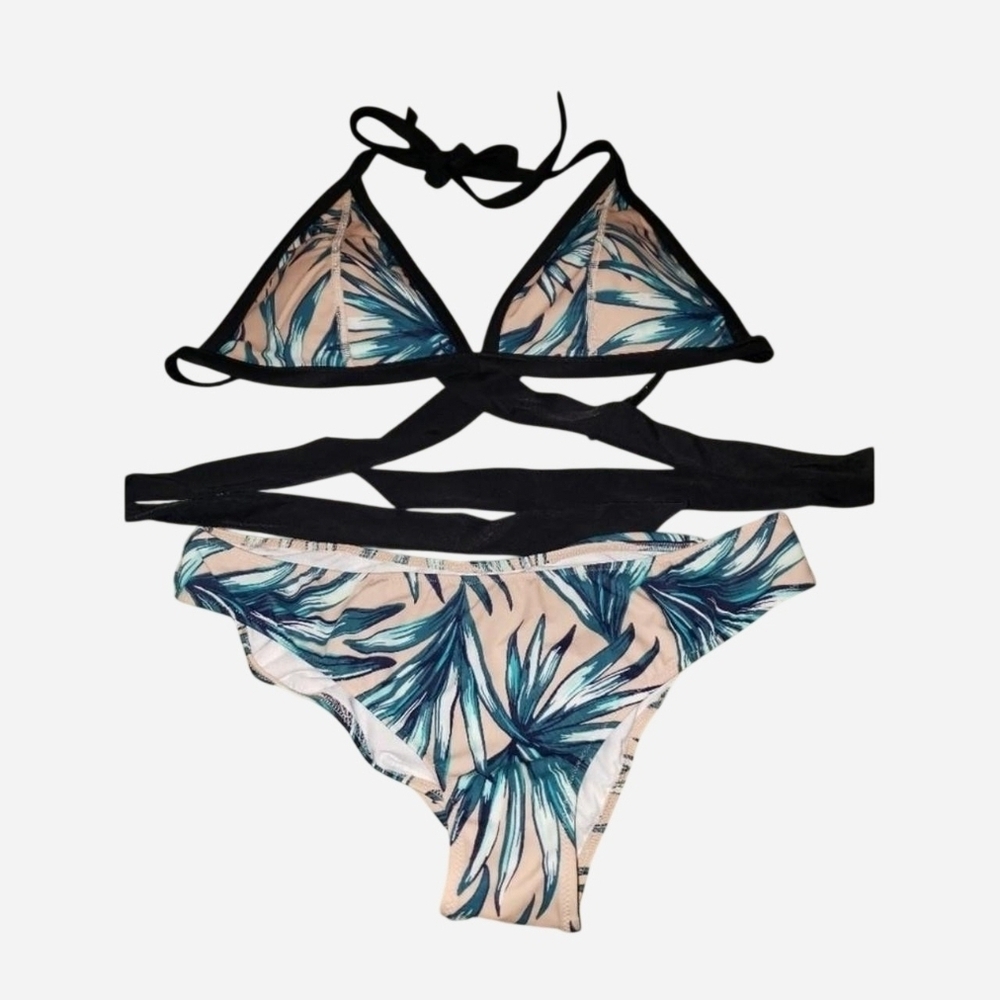 PINK Victoria's Secret Triangle Strappy Wrap Palm Bikini Size L